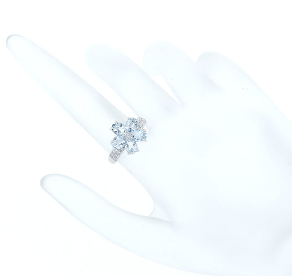 K18WG ホワイトゴールド アクアマリン ダイヤ0.25ct リング 指輪 レディース 10号 中古