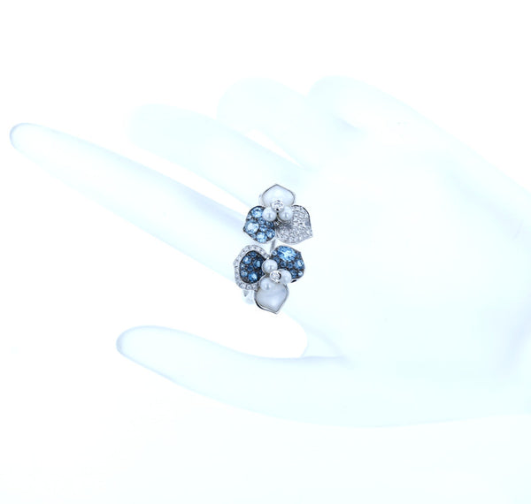 K18WG ホワイトゴールド ダイヤ0.26ct トパーズ0.83ct パール シェル 3点セット フラワー ネックレス レディース 中古