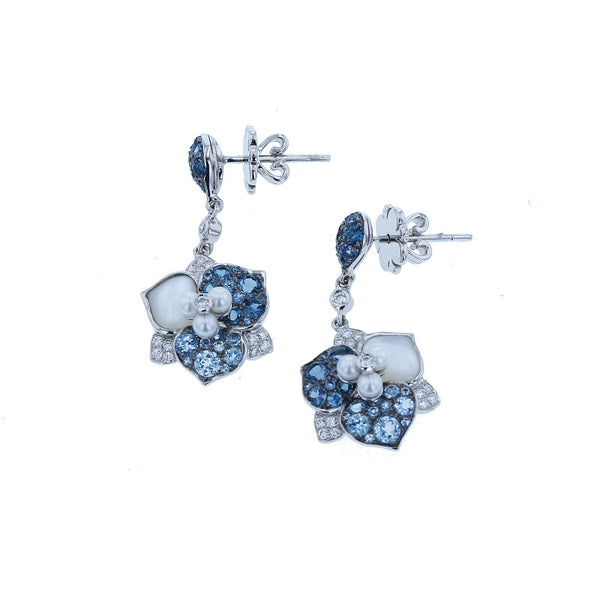 K18WG ホワイトゴールド ダイヤ0.26ct トパーズ0.83ct パール シェル 3点セット フラワー ネックレス レディース 中古