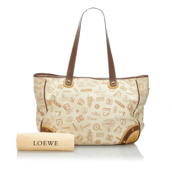 ロエベ アナグラム トートバッグ ベージュ ブラウン キャンバス レザー スウェード レディース LOEWE 【中古】