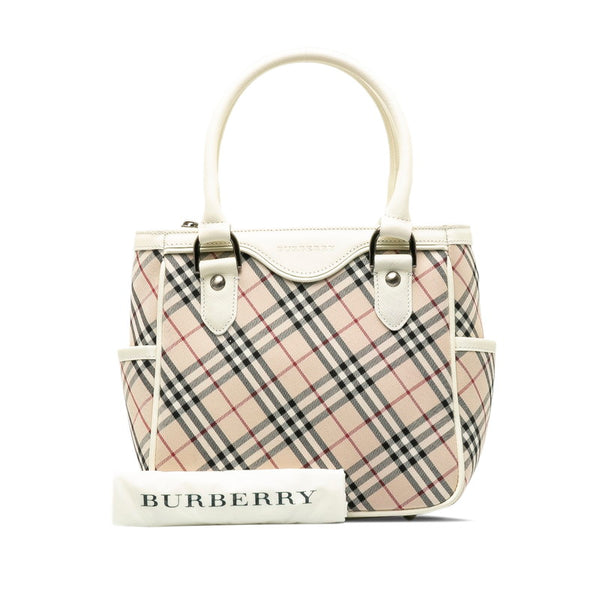 バーバリー ノバチェック ハンドバッグ ベージュ ホワイト キャンバス レザー レディース BURBERRY 【中古】