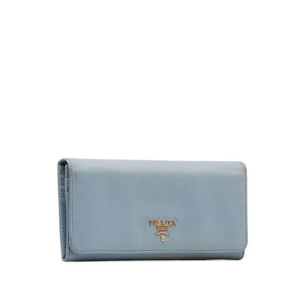 プラダ サフィアーノ 長財布 ライトブルー レザー レディース PRADA 【中古】