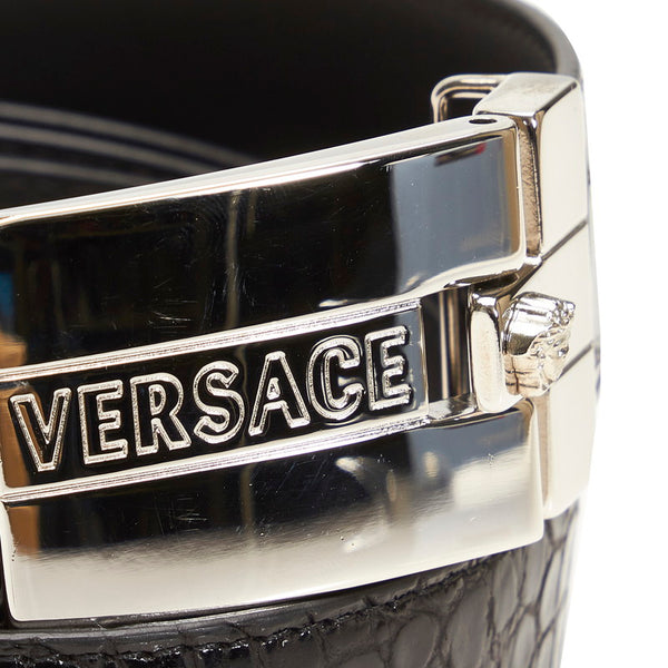 ヴェルサーチェ クロコ 型押し ベルト ブラック レザー メンズ VERSACE 【中古】