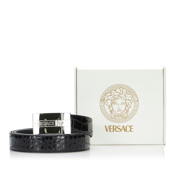 ヴェルサーチェ クロコ 型押し ベルト ブラック レザー メンズ VERSACE 【中古】