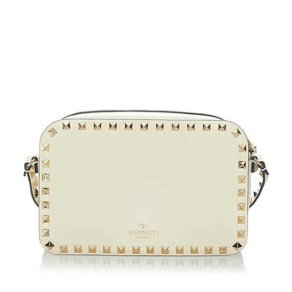 ヴァレンティノ ロックスタッズ 斜め掛け ショルダーバッグ ホワイト シルバー レザー レディース VALENTINO 【中古】