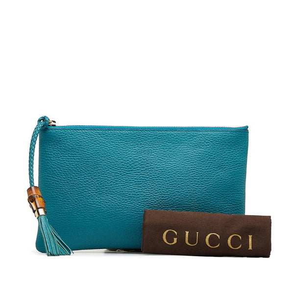 グッチ バンブータッセル クラッチバッグ セカンドバッグ ポーチ 449652 ターコイズブルー レザー レディース GUCCI 【中古】