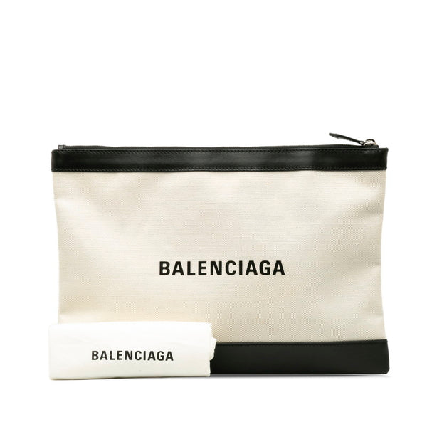 バレンシアガ クラッチバッグ 373840 ベージュ ブラック キャンバス レザー レディース BALENCIAGA 【中古】