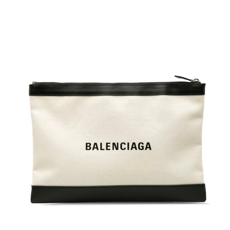 バレンシアガ クラッチバッグ 373840 ベージュ ブラック キャンバス レザー レディース BALENCIAGA 【中古】