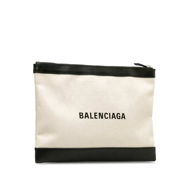 バレンシアガ クラッチバッグ 373840 ベージュ ブラック キャンバス レザー レディース BALENCIAGA 【中古】