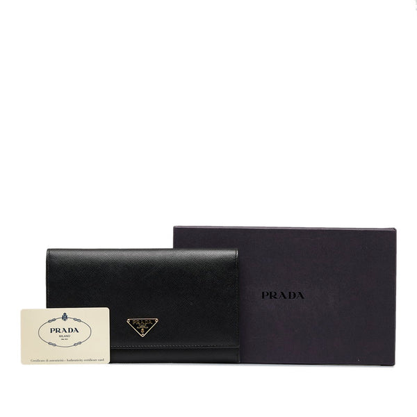 プラダ サフィアーノ 長財布 1M0608 ブラック レザー レディース PRADA 【中古】