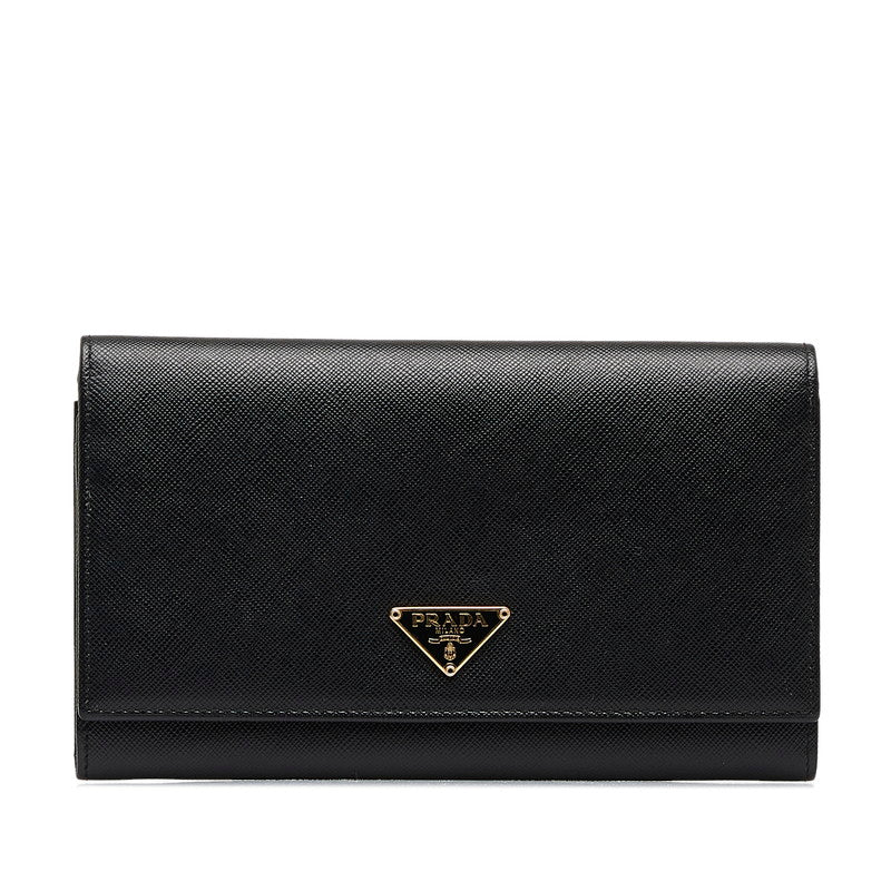 プラダ サフィアーノ 長財布 1M0608 ブラック レザー レディース PRADA 【中古】