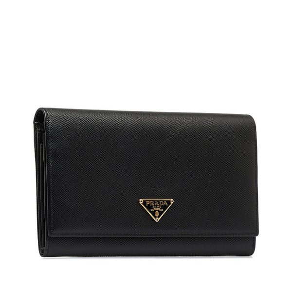 プラダ サフィアーノ 長財布 1M0608 ブラック レザー レディース PRADA 【中古】