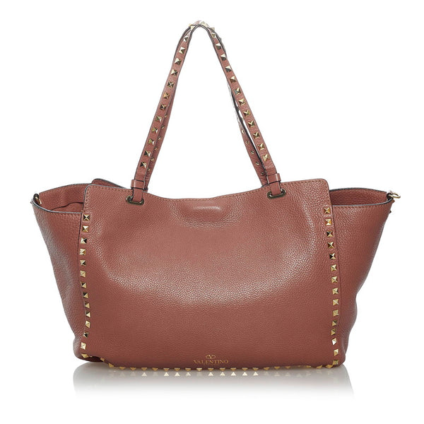 ヴァレンティノ ロックスタッズ  トートバッグ ピンクブラウン レザー レディース VALENTINO 【中古】