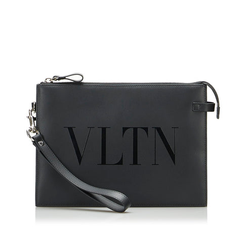 ヴァレンティノ VLTN ポーチ クラッチバッグ セカンドバッグ ブラック カーフスキン メンズ VALENTINO 【中古】