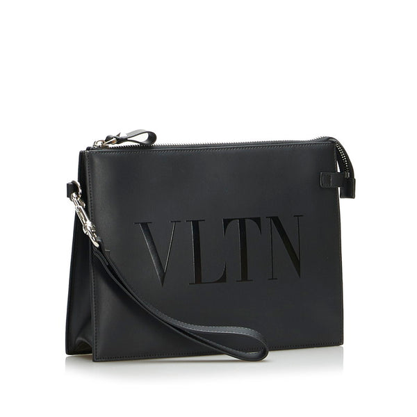 ヴァレンティノ VLTN ポーチ クラッチバッグ セカンドバッグ ブラック カーフスキン メンズ VALENTINO 【中古】