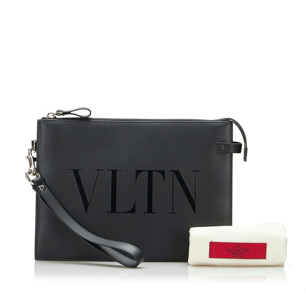 ヴァレンティノ VLTN ポーチ クラッチバッグ セカンドバッグ ブラック カーフスキン メンズ VALENTINO 【中古】