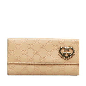 グッチ GGシマ ラブリーハート 長財布 245723 ピンクベージュ レザー レディース GUCCI 【中古】