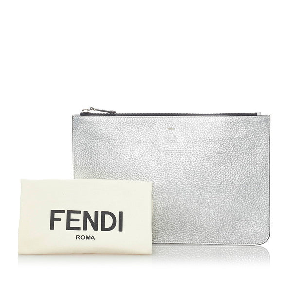 フェンディ クラッチバッグ 7N0078 シルバー レザー レディース FENDI 【中古】