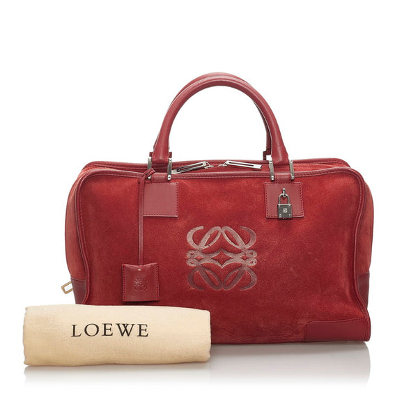 ロエベ アナグラム アマソナ35 ハンドバッグ レッド スウェード レザー レディース LOEWE 【中古】