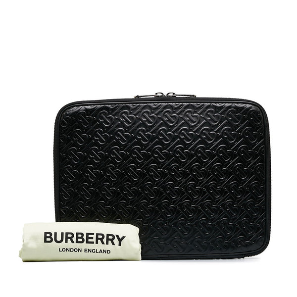 バーバリー TBモノグラム  クラッチバッグ セカンドバッグ PCケース ブラック レザー レディース BURBERRY 【中古】