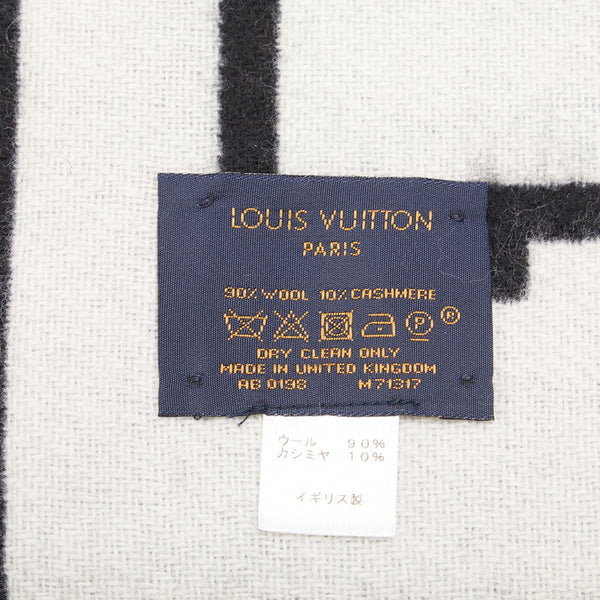 ルイ ヴィトン エシャルプ シティールイ マフラー M71317 ブラック ホワイト ウール カシミヤ メンズ LOUIS VUITTON 【中古】